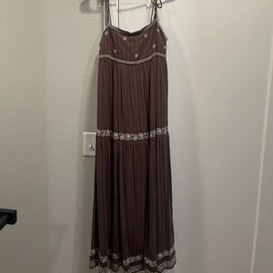 American Eagle Outfitters Brown Maxi Dress with Embroidery